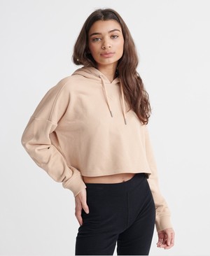 Superdry Valley Crop Loopback Női Kapucnis Pulóver Bézs | VWGNI3798